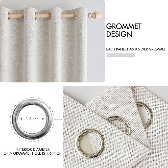 MIULEE 100% Blackout Linen Textured Curtains for Bedroom Solid Thermal Insulated Cream White Grommet Room Darkening Curtains & Drapes Luxury Decor for Living Room Nursery 52 x 108 Inch (2 Panels)