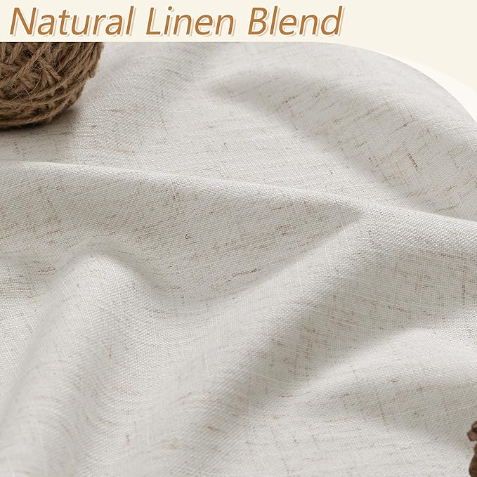 Guken 90 Inch Long Boho 100% Blackout Linen Curtains for Living Room Back Tab Rod Pocket Room Darkening Thermal Insulated Drapes for Bedroom Black Out Window Curtain 2 Panels, 52x90