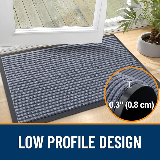 OLANLY Front Door Mat Indoor Outdoor Entrance, 2-Pack 59 x 34 Inch, Waterproof Heavy Duty Doormat, Fade Resistant, Low Profile, Easy Clean Patio Porch Welcome Floor Mats for Entry, Ash Grey