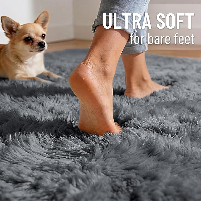 OLANLY 2x2 Machine Washable Small Rug, Soft Fluffy Shaggy Throw Rug for Bedroom, Entryway, Indoor Floor Carpet for Kids, Nursery, Home Decor, Grey