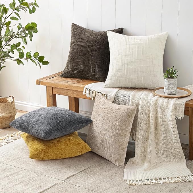 decorUhome Dark Brown Chenille Throw Pillow Covers 18x18 Set of 2 Textured Soft Cozy Slubby Couch Pillow Covers Modern Farmhouse Boho Decorative Pillow Cases for Bed Sofa Living Room