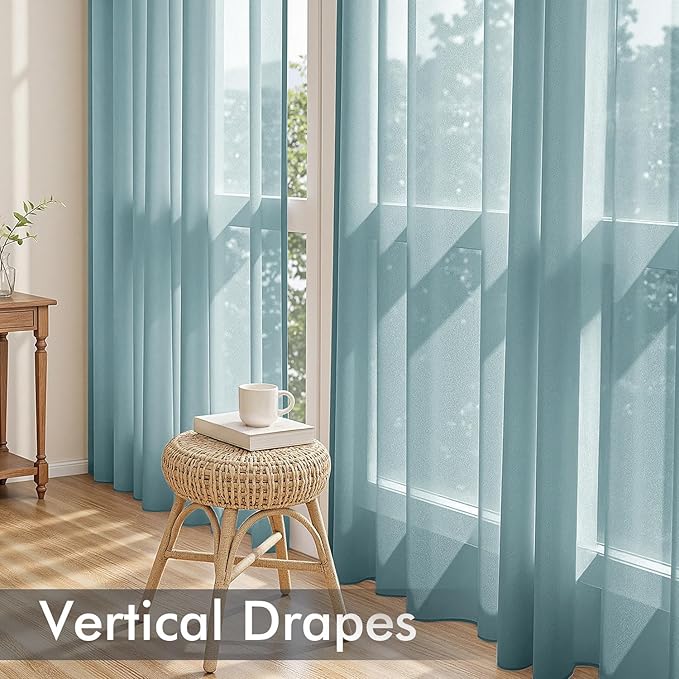 MIULEE Dusty Blue Sheer Curtains 96 Inches Long, 4 Panels Set, Light Filtering Rod Pocket Voile Drapes for Living Room and Bedroom, Airy Soft Fabric Window Treatments, 42 x 96 Inches