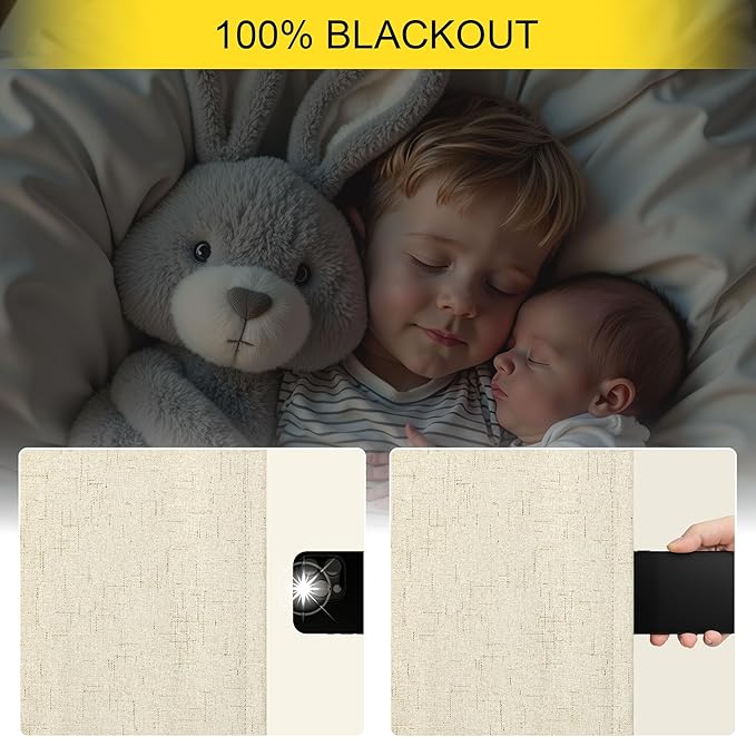 Linen Drapes for Living Room Darkening 100% Blackout Curtains 86 Inch Length 2 Panels Textured Black Out Thermal Insulated Rustic Farmhouse Country Window Curtain for Bedroom Back Tab 86 Long Beige