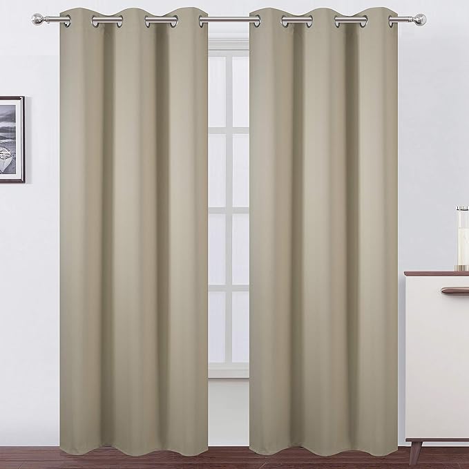 LEMOMO Beige Blackout Curtains/42 x 84 Inch/Set of 2 Panels Room Darkening Curtains for Bedroom