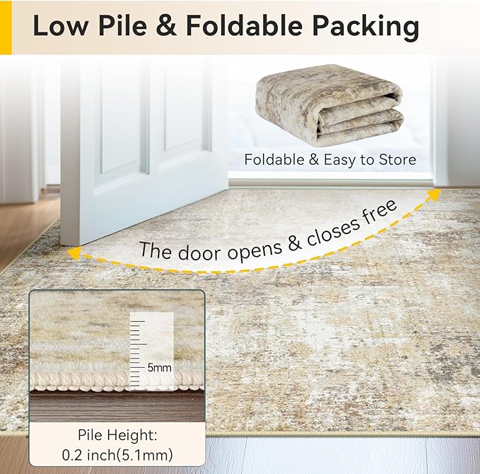 Washable Area Rugs 8ft Non-Slip Modern Abstract Soft for Living Room Entryway Bedroom Nursery, Print Pattern, Neutral Brown Gray