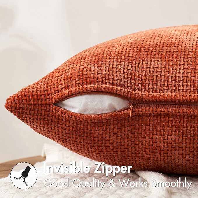 MIULEE Pack of 2 Fall Burnt Orange Decorative Pillow Covers 16x16 Inch Soft Chenille Couch Throw Pillows Farmhouse Cushion Covers for Home Decor Sofa Bedroom Living Room
