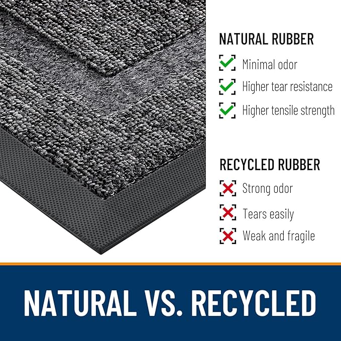 OLANLY Front Door Mat Indoor Outdoor Entrance, Waterproof All-Season, All-Weather Doormat, Sturdy Natural Rubber, Low Profile, Easy Clean Patio Porch Entryway Mat, 47x23, Black and White