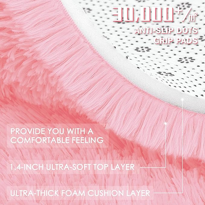 OLANLY 8x10 Machine Washable Large Area Rugs for Living Room, Bedroom, Soft Fluffy Shaggy Bedside Rug, Indoor Floor Carpet for Kids Girls and Boys, Dorms, Nursery, Home Decor Aesthetic, Pink