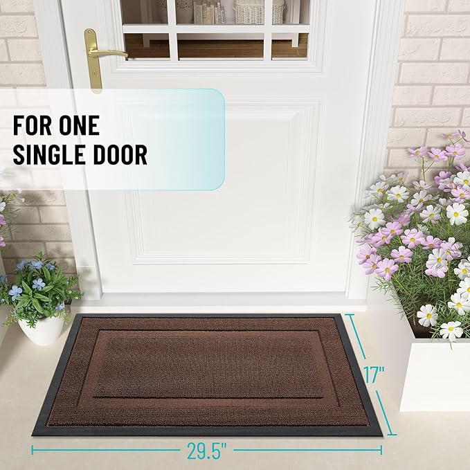 OLANLY Front Door Mat Indoor Outdoor Entrance, Waterproof All-Season, All-Weather Doormat, Sturdy Natural Rubber, Low Profile, Easy Clean Patio Porch Entryway Mat, 35x23, Chocolate Brown