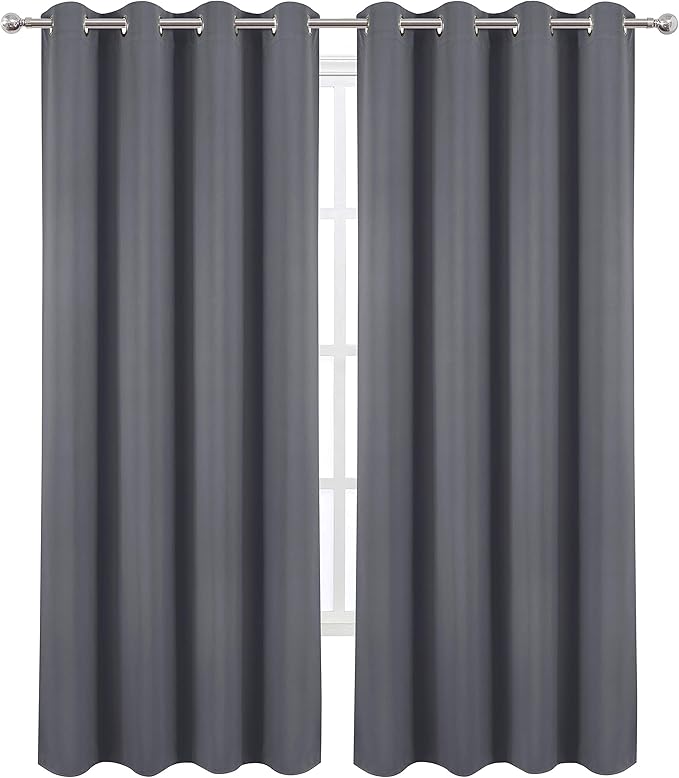 LEMOMO Blackout Curtains 66 x 95 inch/Grey Curtains Set of 2 Panels/Thermal Insulated Room Darkening Bedroom Curtains