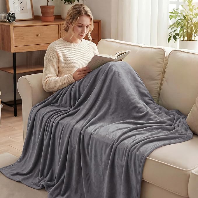 Exclusivo Mezcla Fleece Blankets Queen Size for Bed, Super Soft and Warm, All Season, Cozy, Plush, Lightweight, 90x90 Inches, Dark Grey