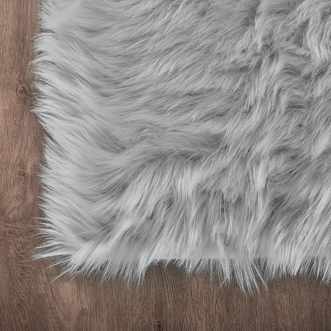 Latepis Grey Fluffy Rugs for Bedroom Rug Runner 2x5 Faux Sheepskin Fur Furry Rug for Living Room Home Décor Sofa Cushion, Runner