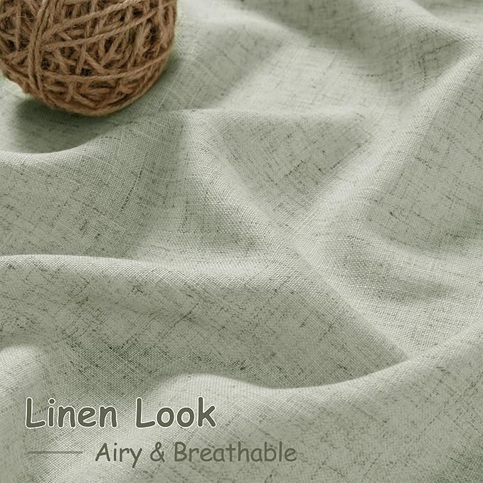 Sage Curtains 90 inches Long 2 panels for Living Room Back Tab Rod Pocket Semi Sheer Linen Draperies Muted Neutral Sage Green Room Decor Earth Tone Pale Green Curtains for Diningroom Bedroom Office