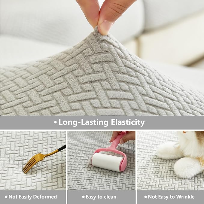 Couch Cushion Covers for Sofa Couch Covers Wear-Resistant Universal Sofa Cover Washable Stretch for Sectional Slipcovers (Texture-Light Gray,Large Single Seat Cover)
