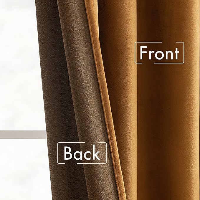 MIULEE Velvet Curtains 90 inches - Luxury Blackout Curtains for Bedroom Living Room Thermal Insulated Super Soft Window Drapes Rod Pocket & Back Tab, Gold Brown, W52 x L90 inches, 2 Panels