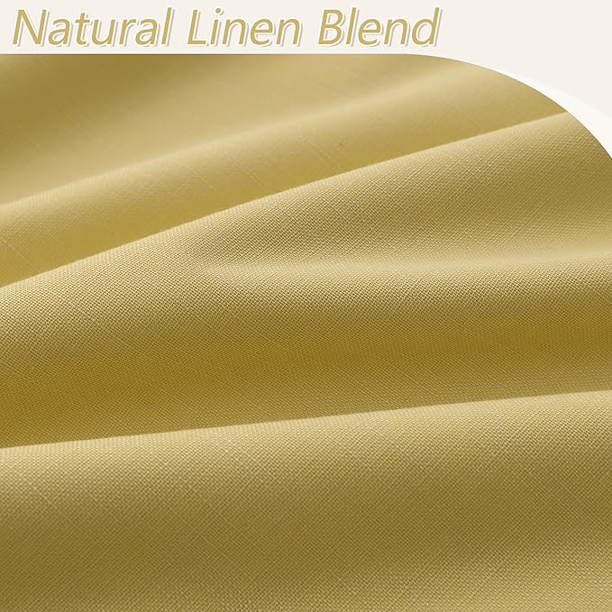 Guken Yellow 100% Blackout Linen Curtains 72 Inch Length 2 Panels Set for Living Room Bedroom Back Tab/Rod Pocket Thermal Insulated Black Out Drapes Room Darkening Window Curtains 72 Inches Long