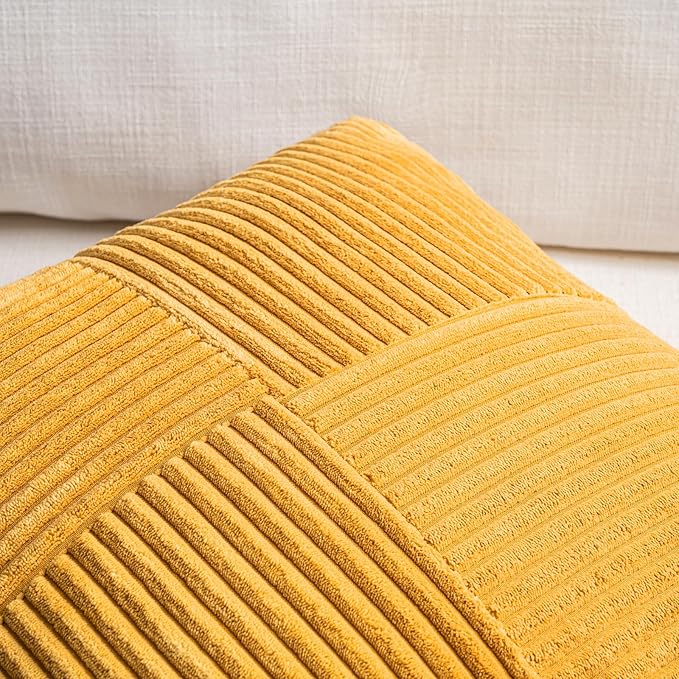 Fancy Homi 2 Packs Gold Yellow Lumbar Decorative Throw Pillow Covers 16x24 Inch for Couch Bed Sofa, Rustic Farmhouse Boho Spring Home Decor, Soft Striped Corduroy Rectangle Accent Cushion Case 40x60cm