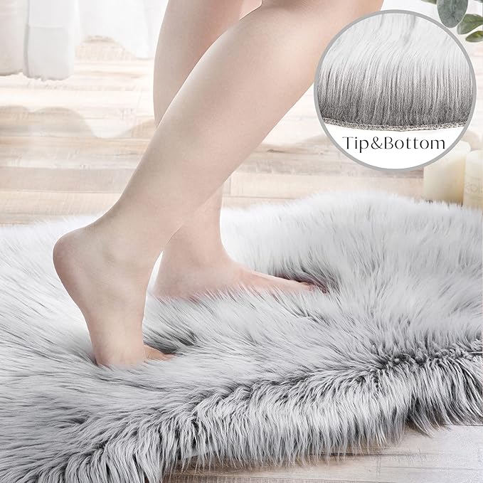 Ashler faux fur rug, Fluffy Shaggy Area Rug Ultra Soft 2.2 x 6 Feet Rectangle Fur Rug, Frosted Bottom Gray Fuzzy Rug Machine Washable Shag Rug, Nursery Decor Throw Rugs for Bedroom, Living Room