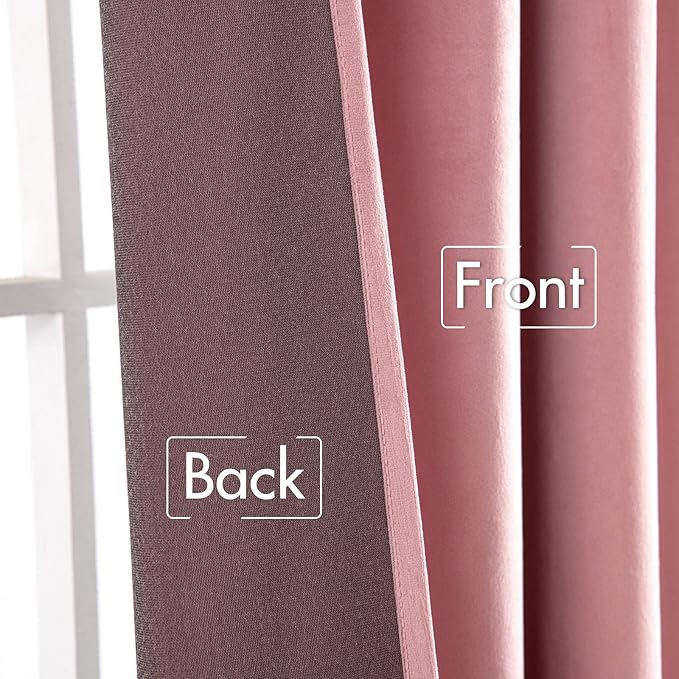 MIULEE Velvet Curtains 96 inches 2 Panels - Luxury Blackout Curtains for Girls Bedroom Nursery Living Room Thermal Insulated Super Soft Window Drapes Rod Pocket & Back Tab, Blush Pink, W52 x L96 inch