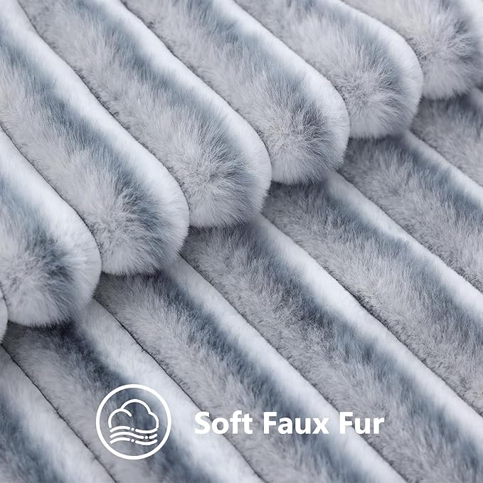 decorUhome Cozy Faux Fur Throw Pillow Covers 16x16 Set of 2 Decorative Soft Plush Striped Modern Farmhouse Boho Couch Pillow Cases with Velvet Back for Sofa Bed Living Room, Grey White