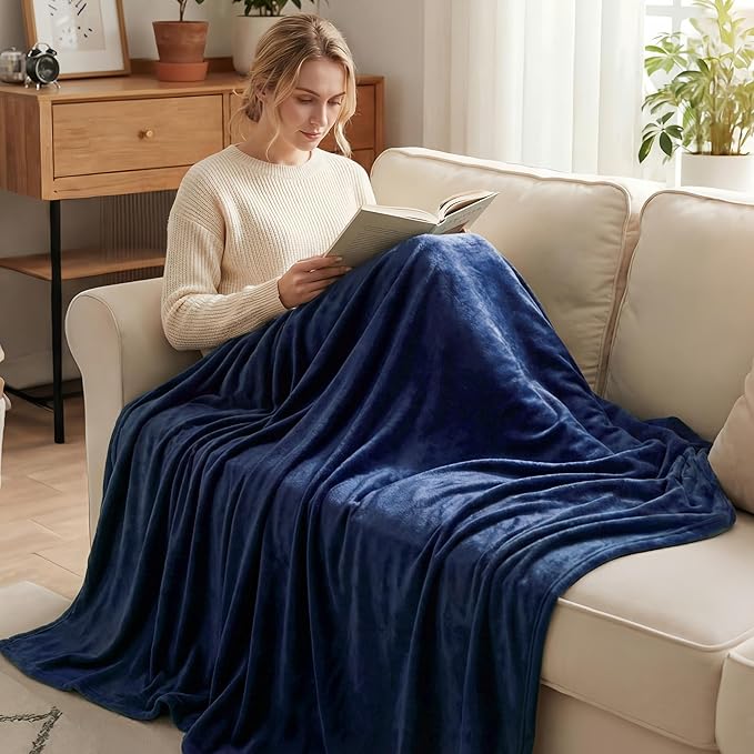 Exclusivo Mezcla Fleece Blanket Twin Size for Bed, Super Soft and Warm, All Season, Cozy, Plush, Lightweight, 60x80 Inches Navy Blue