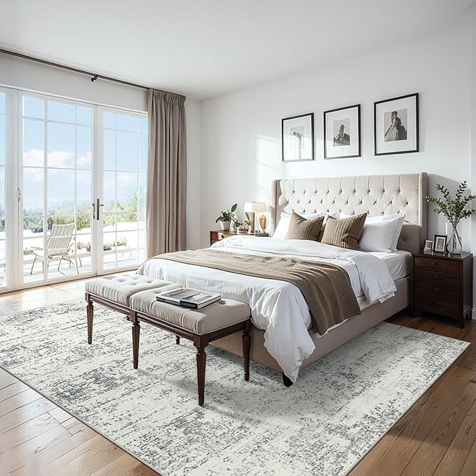 Area Rugs 10x12 Living Room - Washable Rug Modern Abstract Soft Large Neutral Non-Slip Carpet Indoor Floor Thin Carpets for Bedroom Dining Room Farmhouse Nursery Home Office Grey