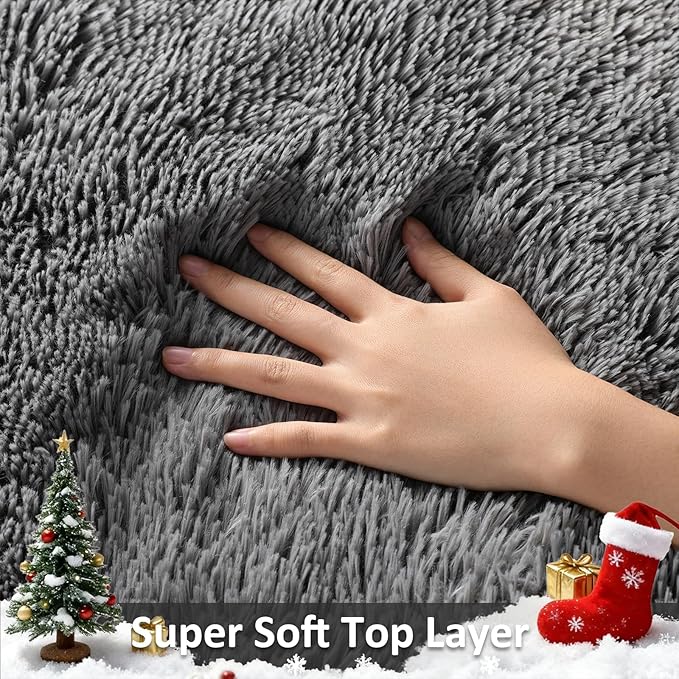 Ophanie Area Rugs 9x12 Living Room, Large Grey Bedroom Carpet, Big Shag Indoor Thick Soft Nursery Rug, Gray Fluffy Carpets for Boy and Girls Room Dorm Home Decor Aesthetic