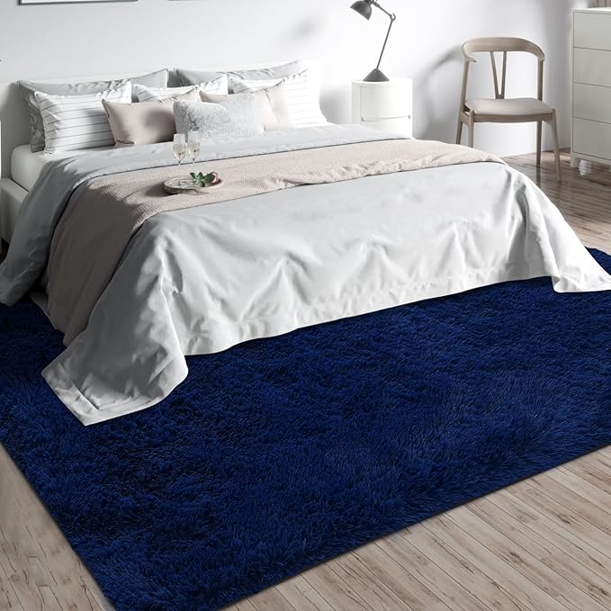 Shag Area Rugs for Bedroom Living Room,6X9 Ultra Soft Fluffy Area Rugs for Dorm, Indoor Carpet Nursery Rugs for Kids Girls Room Home Decor,Navy Blue