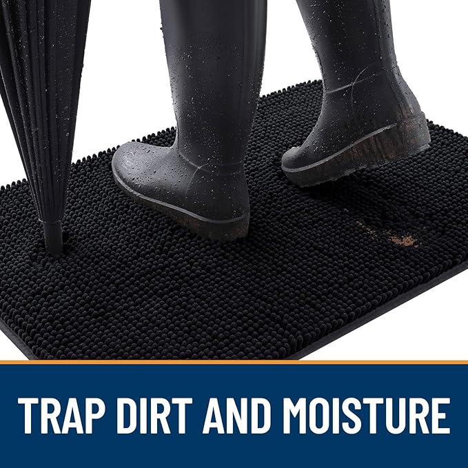 OLANLY Dog Door Mat for Muddy Paws 47x20, Absorbs Moisture and Dirt, Absorbent Non-Slip Washable Doormat, Quick Dry Chenille Mud Mat for Dogs, Entry Indoor Entryway Carpet for Inside Floor, Black