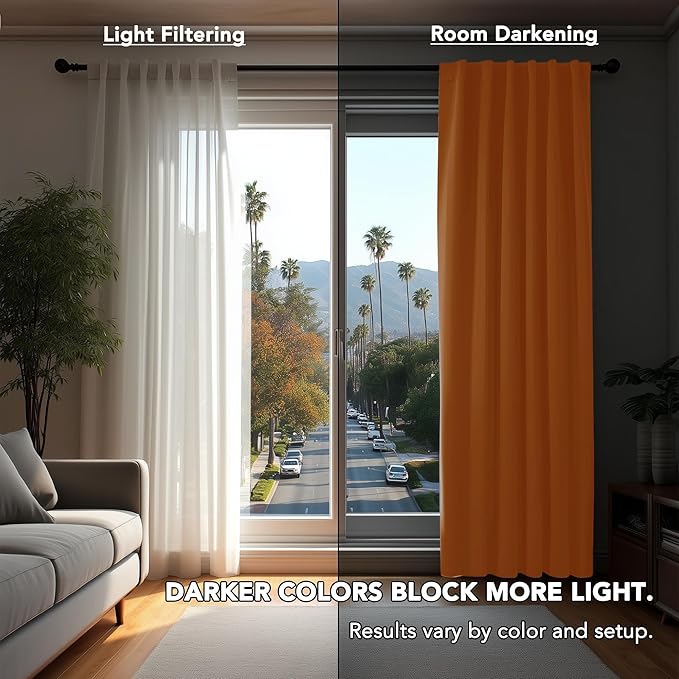 Deconovo Back Tab and Rod Pocket Blackout Curtains for Living Room - (42x45 Inch, Orange Flame, 2 Panels), Thermal Insulated Light Blocking Curtains