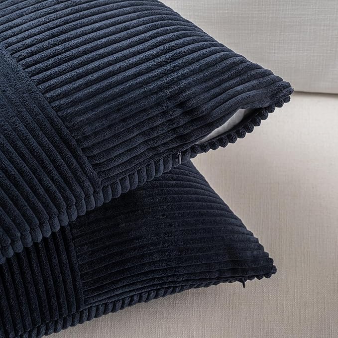 Fancy Homi 2 Packs Navy Blue Lumbar Decorative Throw Pillow Covers 20x28 Inch for Living Room Couch, Rustic Farmhouse Boho Home Decor, Soft Striped Corduroy Rectangle Accent Cushion Case 50x70 cm
