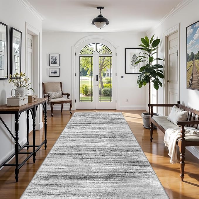 4x8 Wide Washable Runner Rug: Easy-to-Clean Runners for Hallway Entryway Kitchen Bedroom Living Room - Stain and Water Resistant Rugs with Non-Slip Backing - Soft Low-Pile Carpet Grey