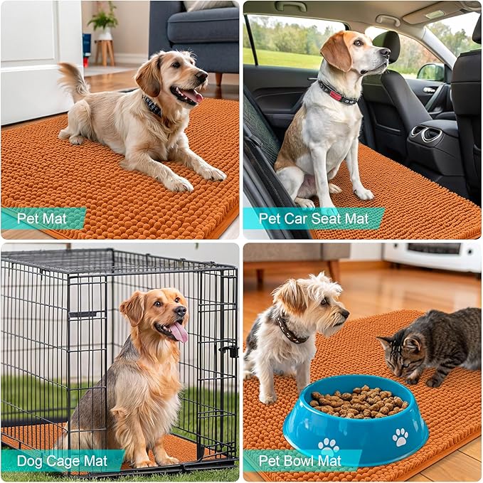 OLANLY Dog Door Mat for Muddy Paws 47x24, Absorbs Moisture and Dirt, Absorbent Non-Slip Washable Doormat, Quick Dry Chenille Mud Mat for Dogs, Entry Indoor Entryway Carpet for Inside Floor, Clay