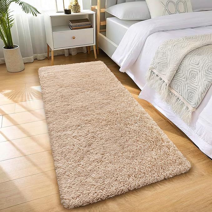 OLANLY 2x9 Machine Washable Runner Rugs for Hallway, Soft Fluffy Shaggy Bedside Rugs for Bedroom, Living Room, Indoor Floor Carpet for Kids Girls and Boys, Nursery Rooms, Home Decor Aesthetic, Beige