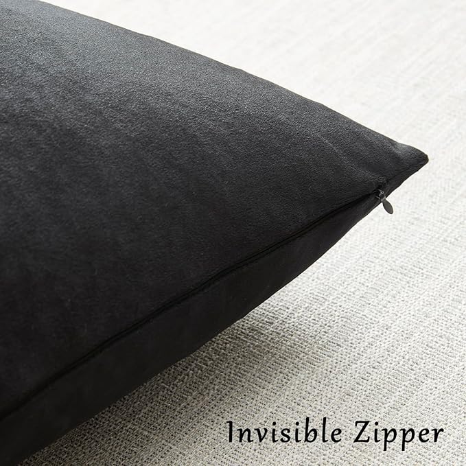 GIGIZAZA Black Velvet Pillow Covers 24x24,Decorative Square Throw Pillows Modern Covers Big Solid Living Room Pillow Cases for Couch Pack of 2