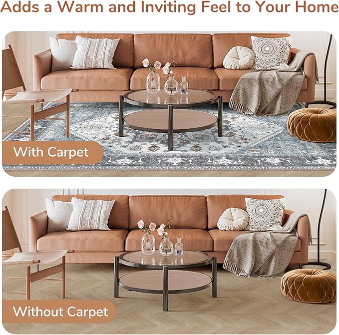 OPPODREAM Soft Area Rugs 3x5, Washable Rugs with Non Slip Backing, Low-Pile Throw 3x5 Carpet, Faux Cashmere 3 x 5 Carpet, Grey & Teal & Yellow
