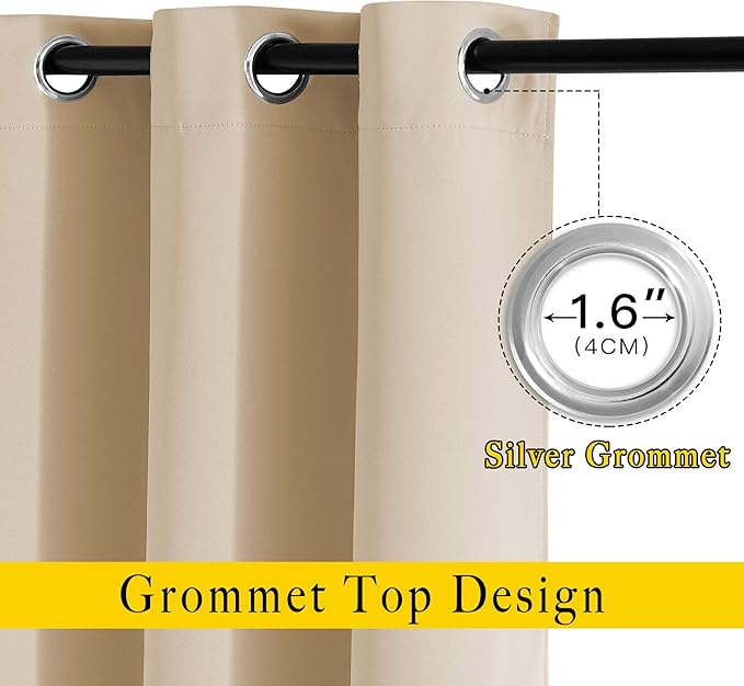 NICETOWN Room Darkening Curtains & Drapes for Room Divider - Grommet Thermal Curtains Light & Sound Reducing Window Treatments for Bedroom (W66 x L102, Biscotti Beige, 1 Pair)