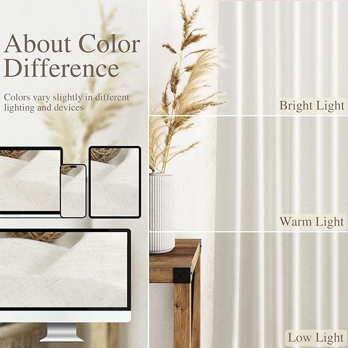 Extra Long Cream Linen Curtains 102 Inches Long 2 Panels Set for Living Room Back Tab Modern Farmhouse Decor Cotton Textured Cream Sheer Linen Curtains 102 Inch Length for Large Window 70x102