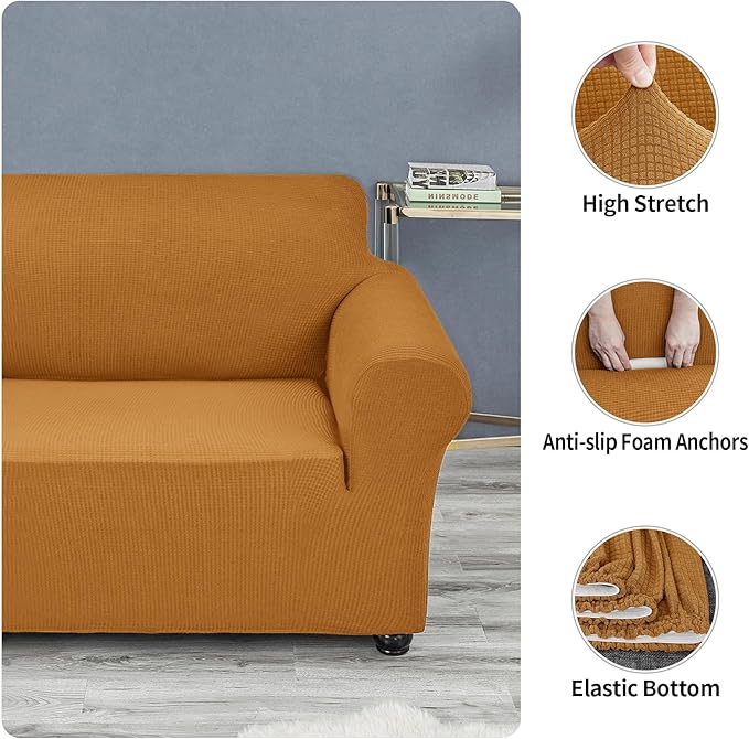 Joccun Stretch Chair Couch Cover,1-Piece Sofa Slipcover Spandex Jacquard Fabric Sofa Covers with Elastic Bottom,Washable Furniture Protector for Dogs,Cats,Kids(Armchair,Gold)