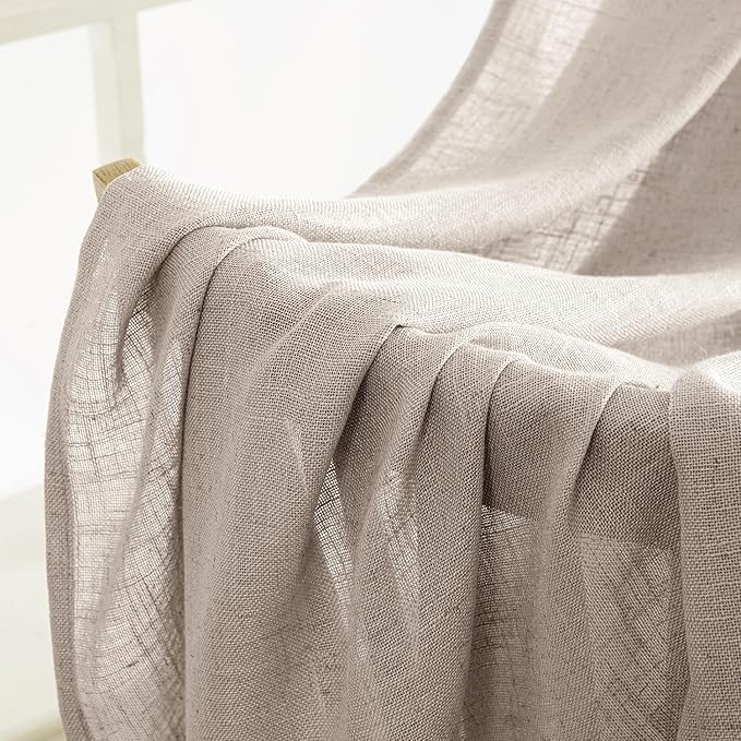 MIULEE Natural Linen Curtains 84 Inch Length 2 Panels for Bedroom Living Room, Soft Linen Textured Window Drapes Semi Sheer Light Filtering Back Tab Rod Pocket Farmhouse Modern Burlap Look Decor