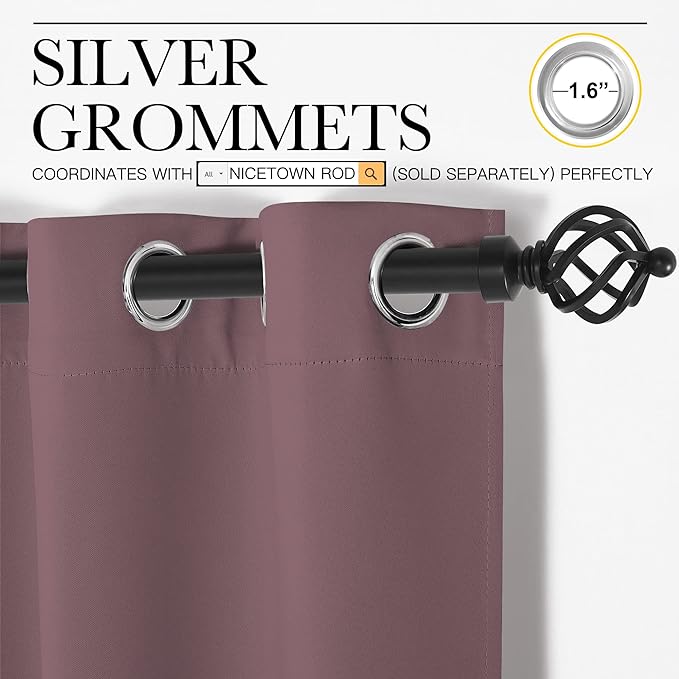 NICETOWN Dry Rose Blackout Curtains for Bedroom (1 Pair, 42 x 63 inches), Farmhouse Thermal Insulated Room Darkening Drapes for Windows