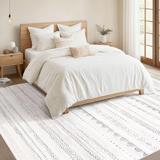 Nakagishi 9x13 Area Rugs Living Room: Washable Boho Large Neutral Soft Farmhouse Rug Stain Resistant Modern Moroccan Non-Slip Indoor Carpet for Bedroom Nursery Kids Playroom Office Dining Room- Grey