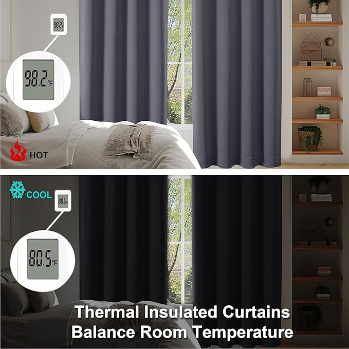 Simplebrand Ava Grey Short Blackout Curtains for Bedroom 45 Inches Long 2 Panels Set, Solid Thermal Insulated, Energy Saving Window Treatment Curtains Blackout Drapes, W40 x L45 Inch, Grey