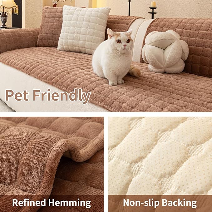 Velvet Couch Covers for Dogs, Dog Sectional Couch Covers, Pet Couchs Cover for Large Sectional, Couchs Protector for Dogs, Sectional Sofa Cover for Pet Washable(1PC,Dark Brown,27.6"×94.4")