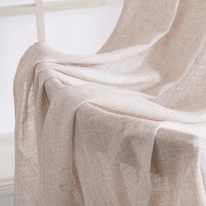 MIULEE Natural White Linen Curtains 92 Inch Length 2 Panels for Bedroom Living Room, Soft Thick Linen Textured Window Drapes Semi Sheer Light Filtering Back Tab Rod Pocket Burlap Look Decor