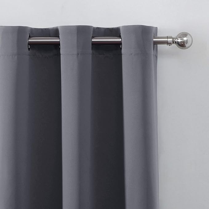 LEMOMO Blackout Curtains 42 x 95 inch/Dark Grey Curtains Set of 2 Panels/Thermal Insulated Room Darkening Bedroom Curtains