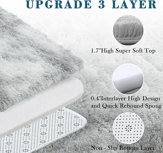 8x10 Area Rugs for Living Room Bedroom, Large Area Rug Shag Shaggy Carpet Soft Plush Furry Bedside Rug, Rugs for Home Decor (Light Grey Tie-Dyed, 8x10 Feet)