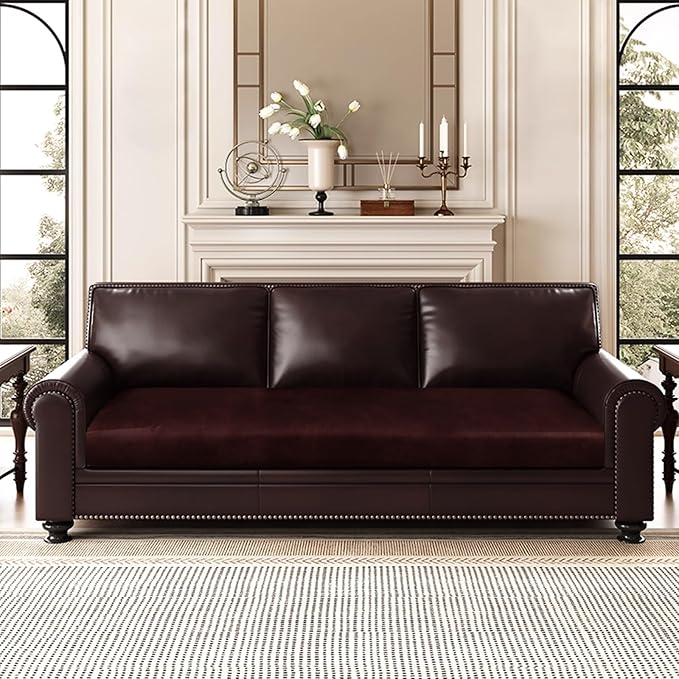 Leather Look Couch Cushion Covers Sofa Seat Slipcovers Sets Couches Furniture Protector for Sectional Armchair Loveseat Pets Kids Stretch Spandex Fabric (1 Cushion Sofa, Burgundy)