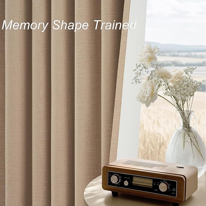 Topfinel Blackout Large Curtains for Living Room 108 Inch Long,Full Light Blocking Linen Blend Curtains with Hooks,Pinch Pleat Look Drapes for Office Bedroom Apartment,2 Panels,Taupe Tan