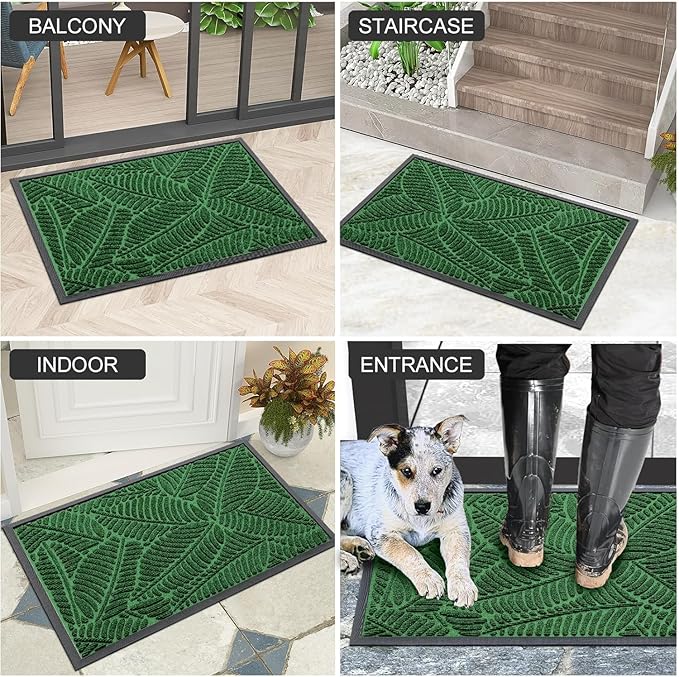 Colorxy Waterproof Doormat, Sturdy Natural Rubber Front Indoor Mat, Non Slip Low Profile Indoor Outdoor Door Mats, Stain and Fade Resistant Floor Mat, Easy Clean Patio Entrance Mat, 47''x24'', Green
